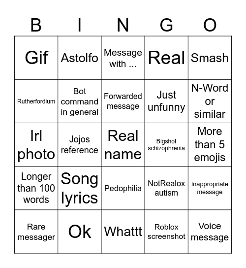 YFAS Message Bingo Card