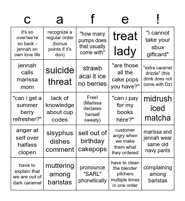 barnes and noble cafe bingo Card