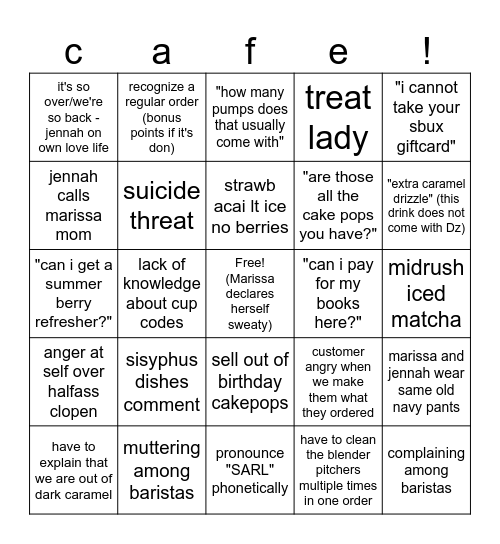 barnes and noble cafe bingo Card