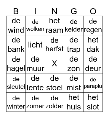 het weer en het huis (les 2 - 3) Bingo Card
