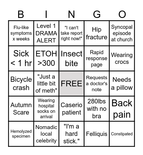 Sunday Funday ED Bingo Card