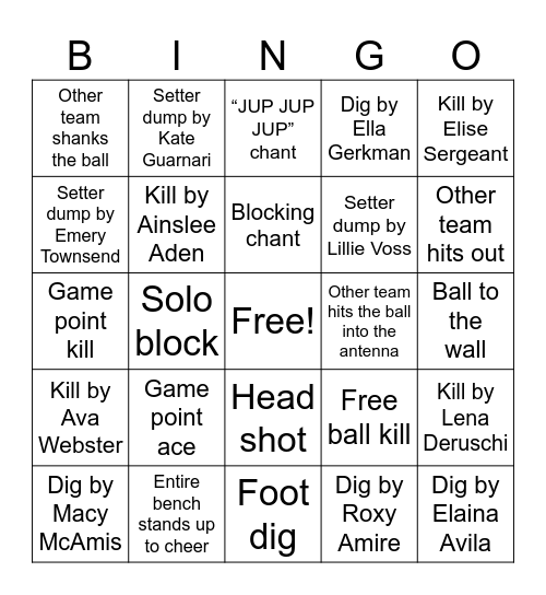 Girls Volleyball Card #1 Bingo Card