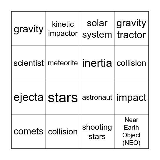 Asteroid Hunters Bingo Card