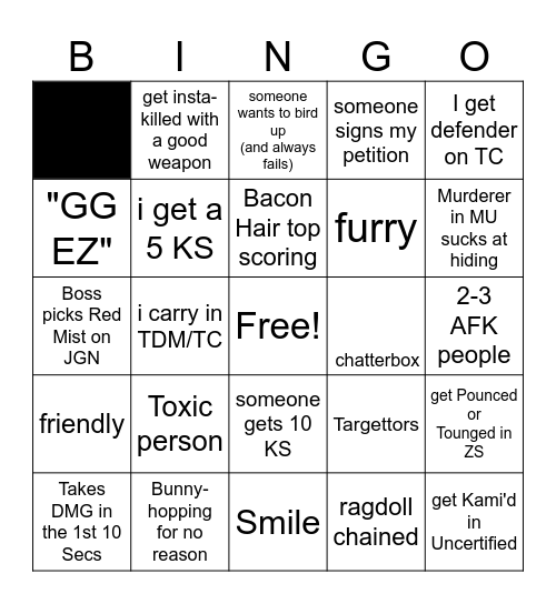 Item Asylum Bingo Card