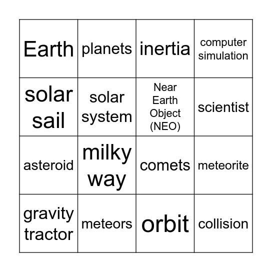 Asteroid Hunters Bingo Card