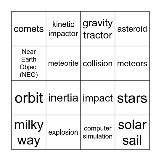 Asteroid Hunters Bingo Card