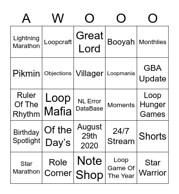 Ralfonic Nintendo Loop Anniversary [Round 1] Bingo Card