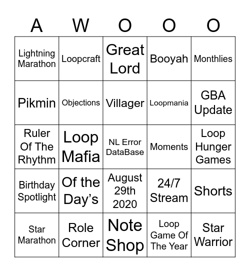 Ralfonic Nintendo Loop Anniversary [Round 1] Bingo Card