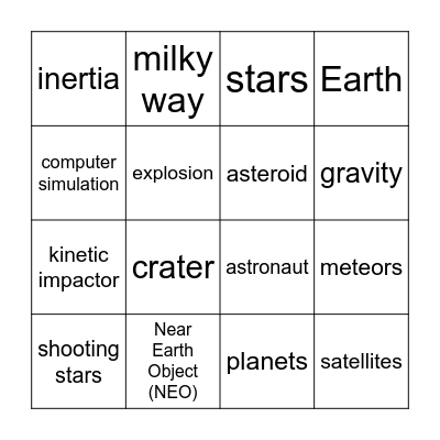 Asteroid Hunters Bingo Card