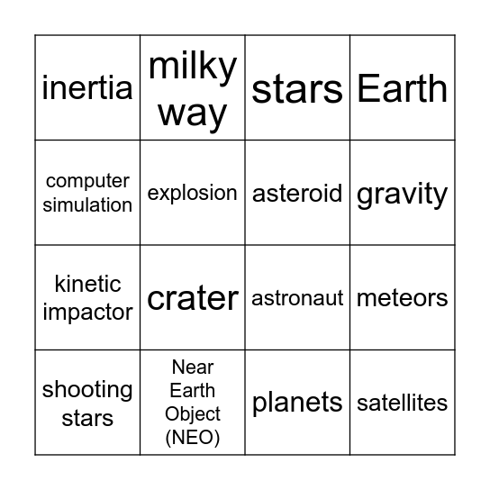 Asteroid Hunters Bingo Card