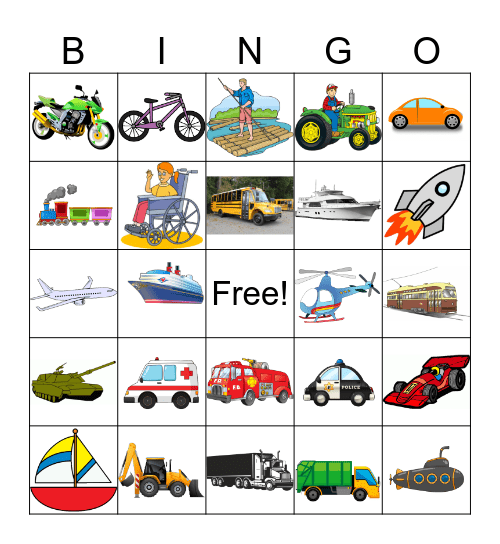 Vehicles Bingo Card