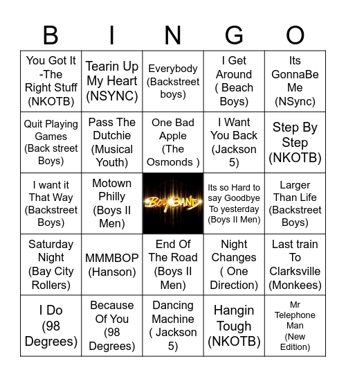 Boy Bands Bingo Card