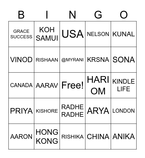 Untitled Bingo Card
