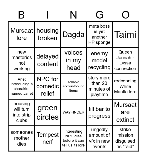 Janthir Wilds Bingo Card