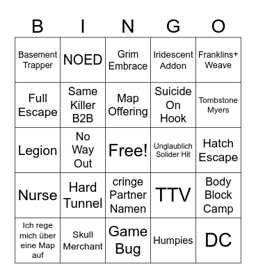 DBD Bingo Card