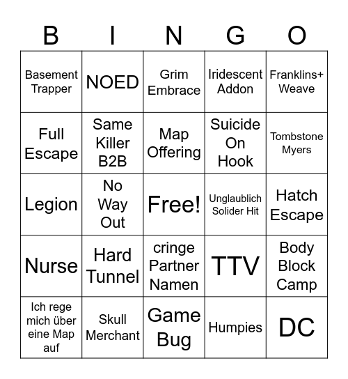 DBD Bingo Card