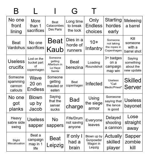 GUTS AND BLACKPOWDER BINGO Card
