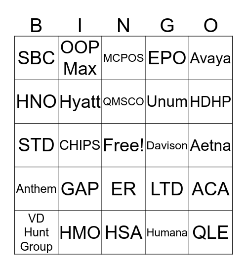 AE Temp Bingo Card