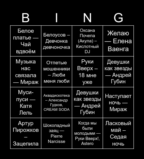 Музыкальное BINGO! Bingo Card