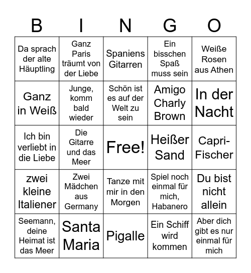 Musik Bingo der 70 er Bingo Card