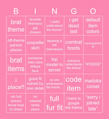 dress to impress bingo Card