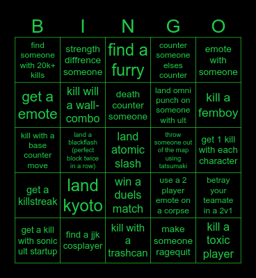 TSB bingo Card