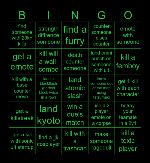 TSB bingo Card