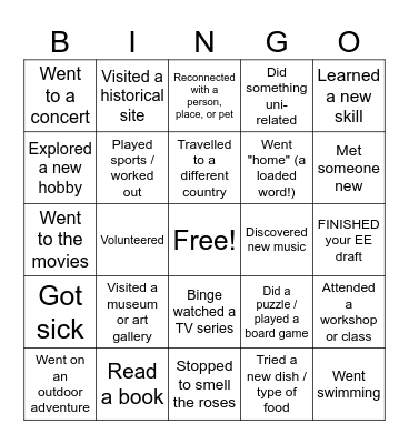 Summer Holiday Bingo Card