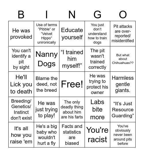 Pitnutter Bingo Card