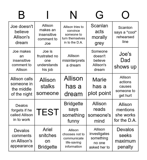 Medium (Show) Bingo Card