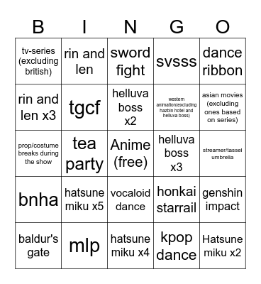 Baltic Cosplay Competition Bingo Card
