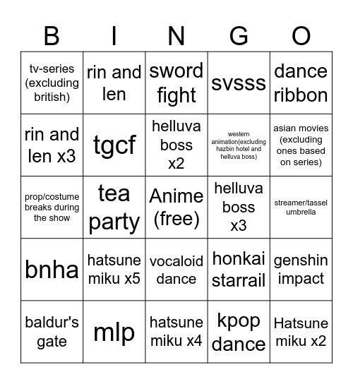 Baltic Cosplay Competition Bingo Card