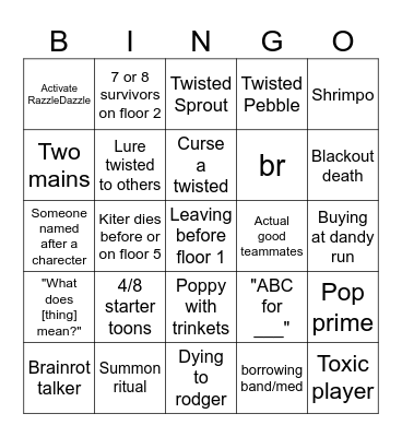 Dandy's world experimental public server bingo Card