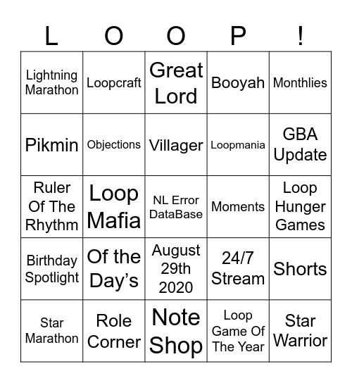 Laura [Round 1] Nintendo Loop Bingo Card