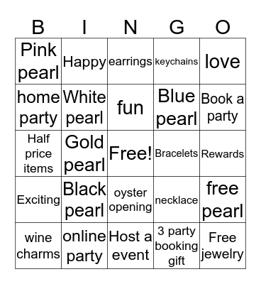 pearl Bingo party  Bingo Card