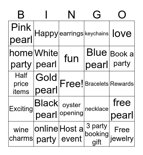 pearl Bingo party  Bingo Card
