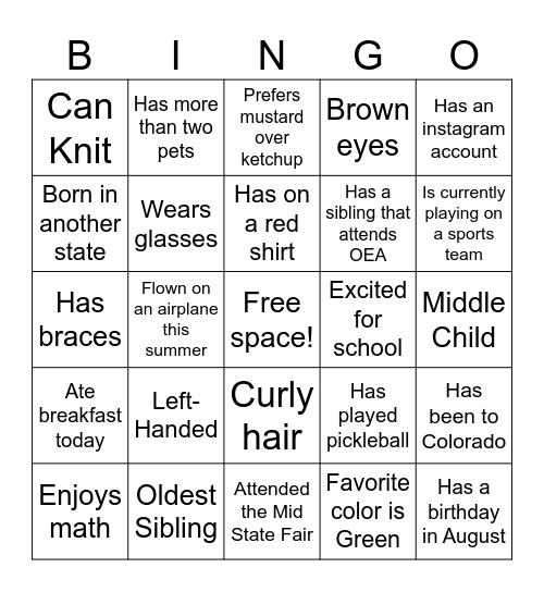 Classmate BINGO Card