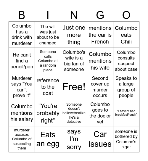 Columbo Bingo Card