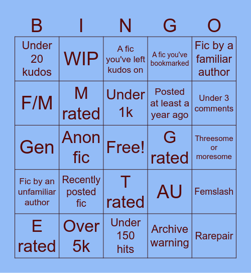 Silmkinkmeme Comment Bingo Card