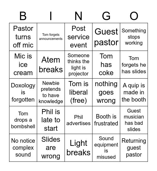 MFUMC AV Bingo Card