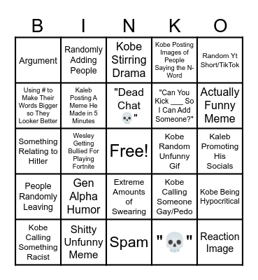 Poopshitters Bingo Card