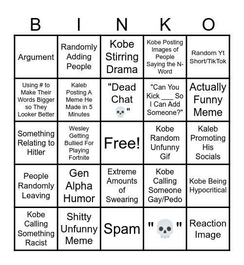 Poopshitters Bingo Card