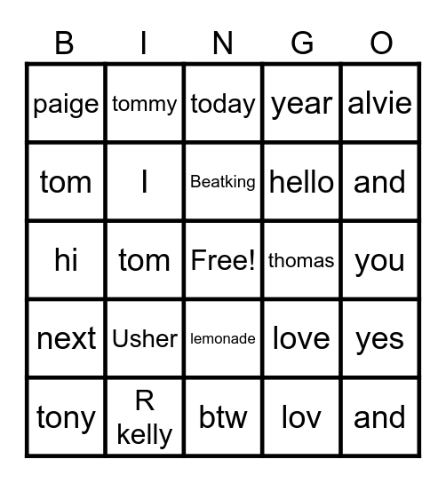 Beats -N- Bingo AAC Style Bingo Card