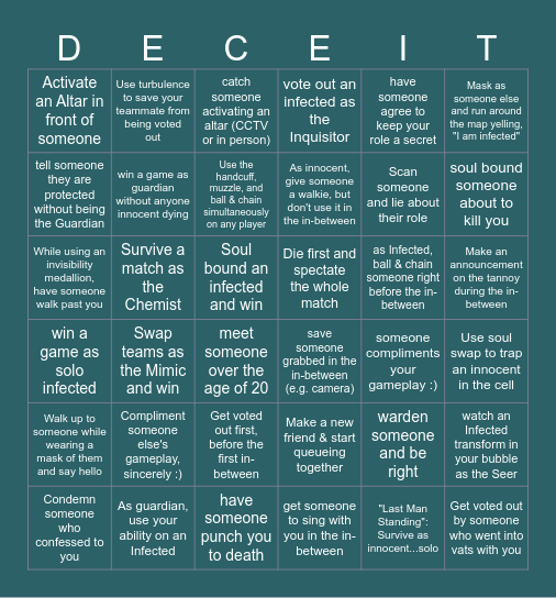 Deceit 2: Bingo Card