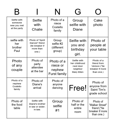 DIANE'S BIRTHDAY PHOTO BINGO Card