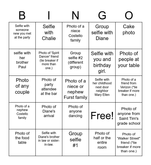 DIANE'S BIRTHDAY PHOTO BINGO Card