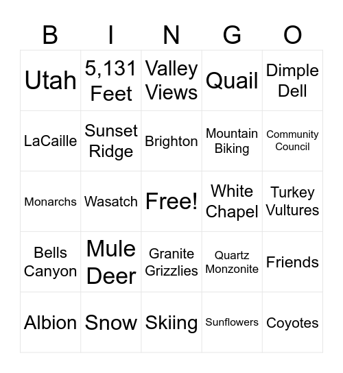 GRANITE Bingo Card