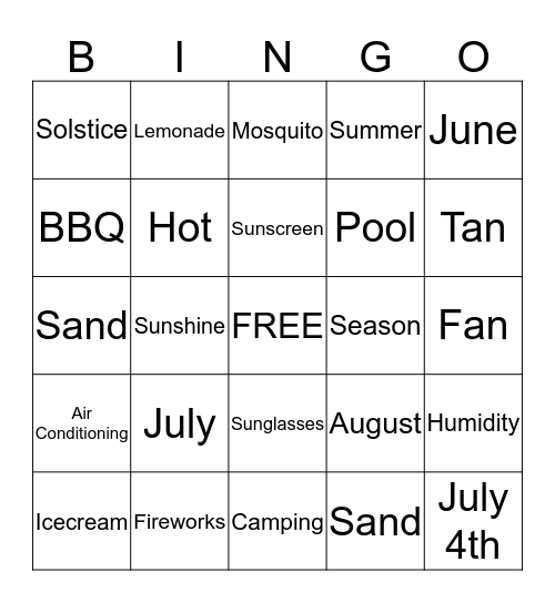 Summer BINGO Card