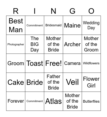 Des & Jay's Wedding Week Bingo Card