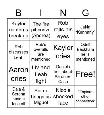 Love Island Bingo Card